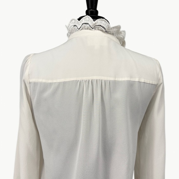Sézane Chlo 100% Silk Embroidered Long Sleeve Blouse | 36 (US 4) | Ivory White - Picture 11 of 16